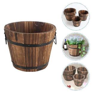 Creative for Wooden Pot with Handles Planter Flower Retro
