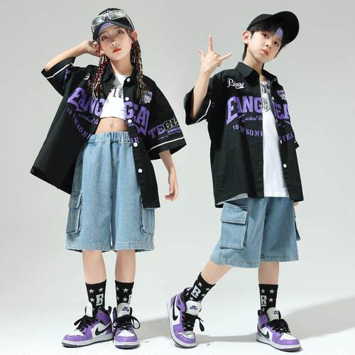 popping衣服儿童演出服吉他男童夏季街舞服装衬衣炸街痞帅短袖潮