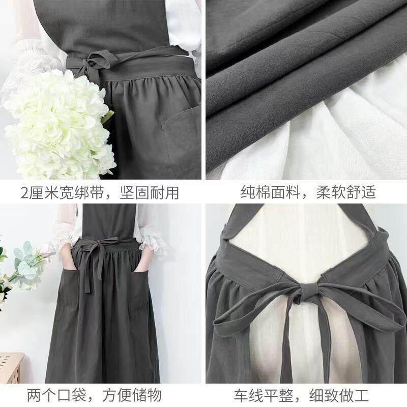 跨境围裙韩版棉麻宽松款口袋印制logo面点花艺美术背带工作服围裙