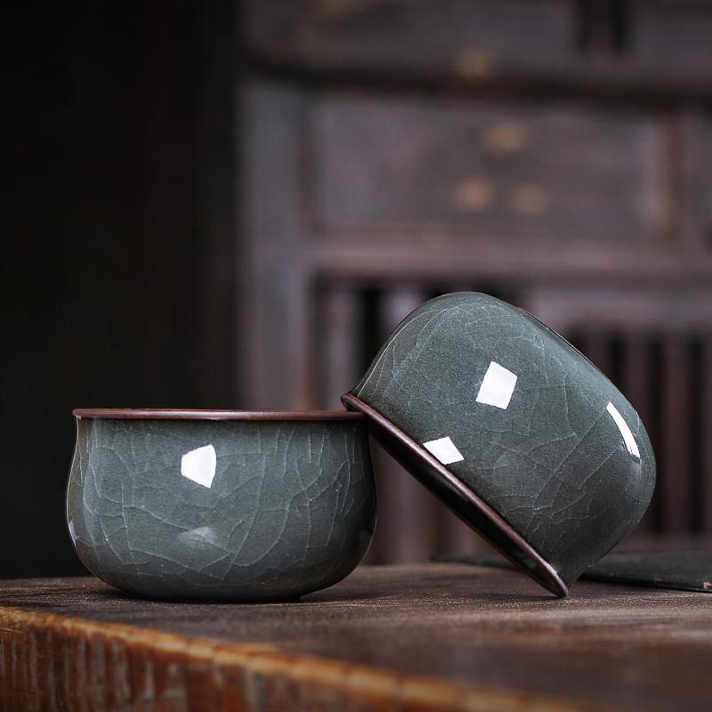 青瓷手工品茗杯主人杯单杯陶瓷功夫茶杯茶具龙泉铁胎冰裂茶盏家用