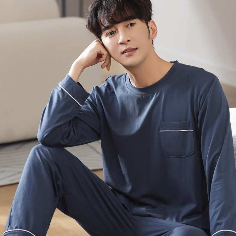 1025男士长袖睡衣6040简约休闲宽松休闲舒适中长款暖触百搭