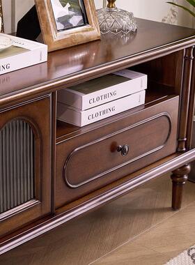 物法式复古全木电视148柜收美式实纳储柜中古风客厅茶几电视机柜