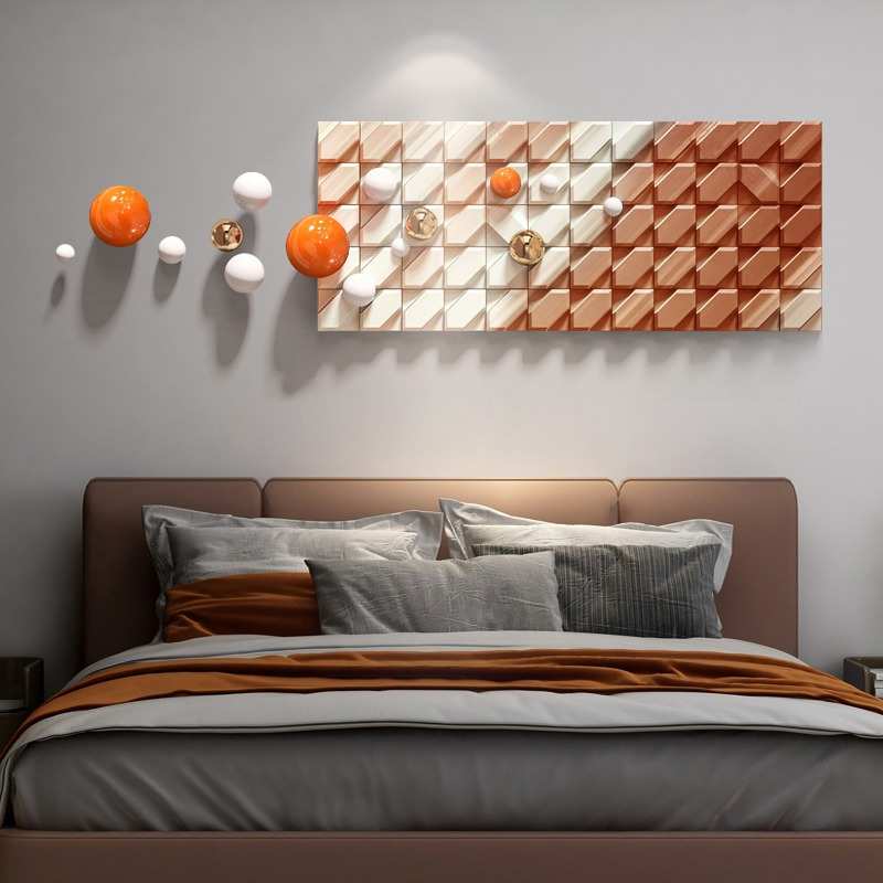 3D轻奢玄关装饰画立体金属球过道楼梯间壁画高档客厅浮雕实物挂画图片