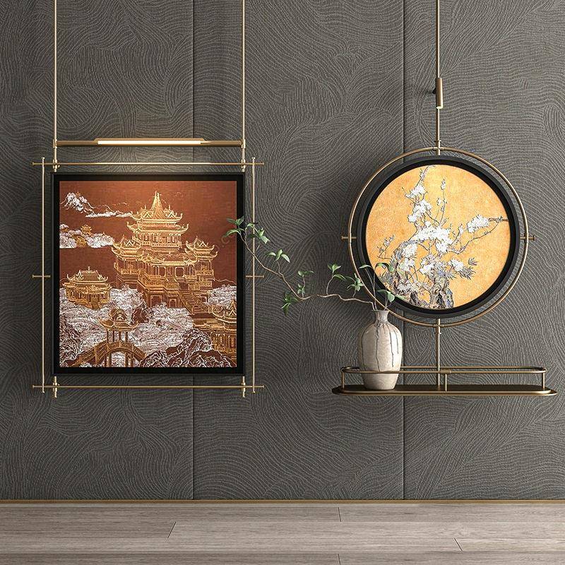 轻奢简约客厅书房玄关装饰画圆形照画挂画灯中古风立体装置壁画灯