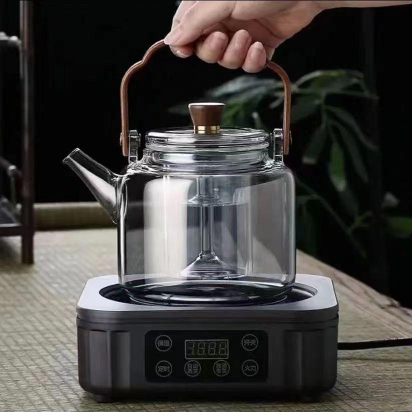 围炉煮茶木盖蒸煮提梁壶泡茶壶 可明火电陶炉加热蒸煮两用玻璃壶