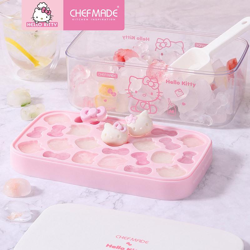 学厨kitty卡通食品级硅胶按压冰格 冰块模具家用冰箱制冰储冰盒