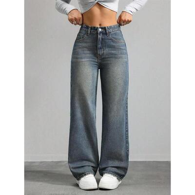 F 82741 Long High Waist Straight Leg Jeans 长款腰直筒裤