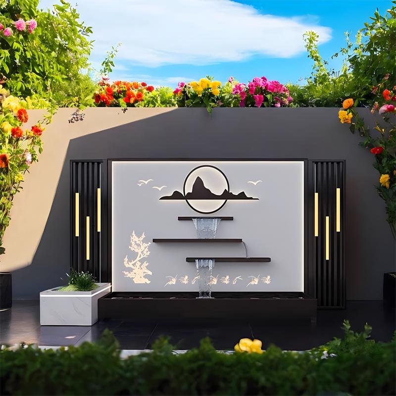 定制不锈钢流水景墙庭院户外园林景观新中式屏风影壁墙成品入户