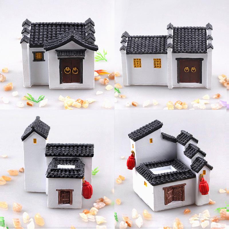 微景观江南中式徽派房屋古代建筑房子树脂盆景造景迷你装饰小摆件