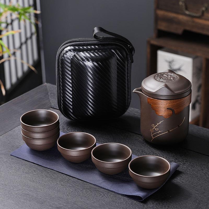 旅行茶具套装便携式包一壶六杯快客杯车载功夫户外随身游泡茶壶图片