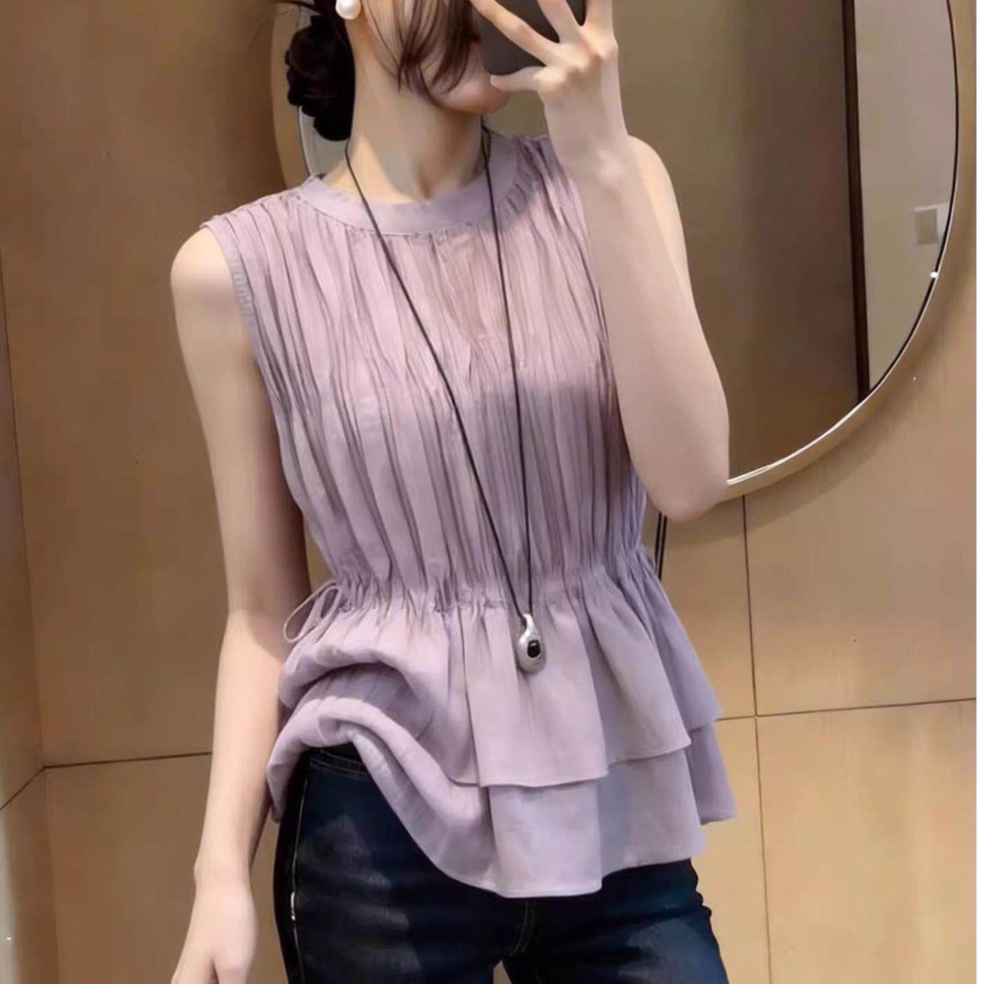 潮牌简约法式收腰氛围感纯色背心气质优雅无袖小衫减龄通勤打底衫