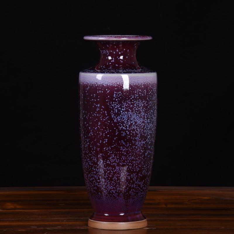 德镇陶瓷礼花瓶xf0533景装饰品摆件窑祭变红钧瓷双耳中式花瓶品收