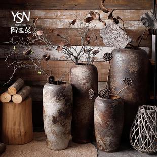 9QXC复古陶瓷花瓶客厅插花摆件大号落地陶罐粗陶干花装 饰现代土陶