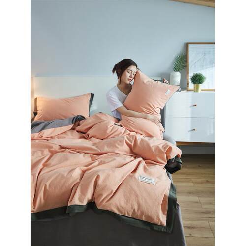 正品简双拼全棉水洗棉床上四套定制 欧纯棉A类约床单北床件笠款套