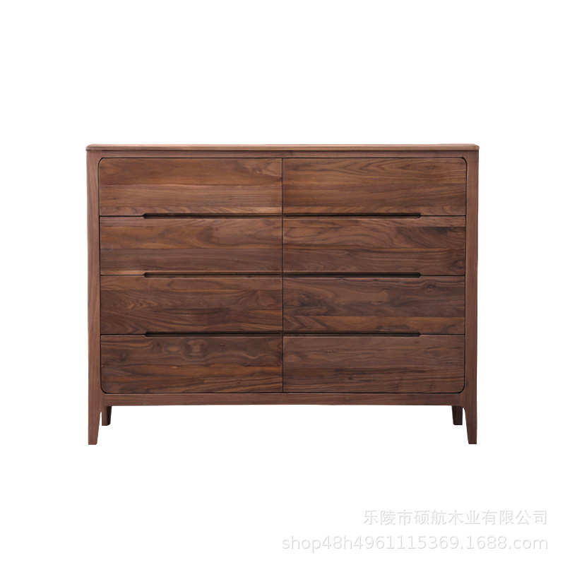 全实木白橡木八斗柜新中式樱桃木储物收纳柜简约现代黑胡桃木边柜