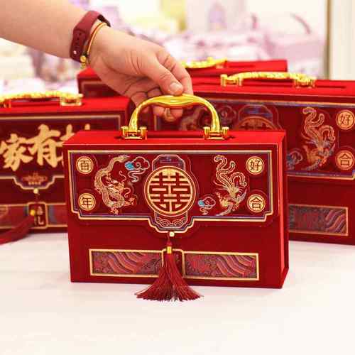 中式礼金箱彩礼盒大红包订婚礼金盒结婚聘金现金箱高端红礼盒丝绒