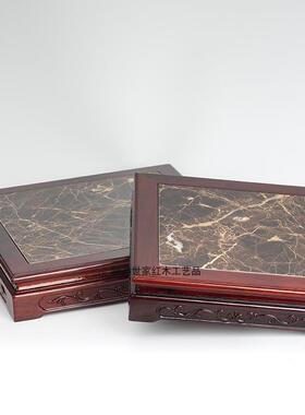 红木雕刻工艺品摆件底座实木质嵌大理石奇石花盆花瓶佛像底座托架