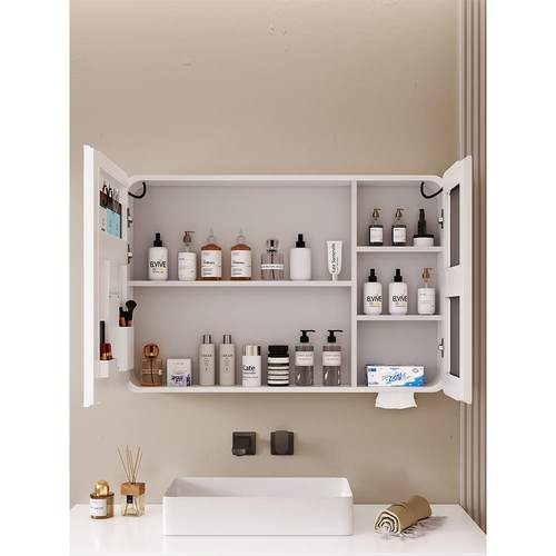 弧形太空铝浴室镜柜单独卫生间镜箱挂墙式智能镜子带灯收纳一体柜