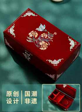 高档锦贝传说钿漆器螺首饰收盒2024高档三五金实典木质复纳古结婚