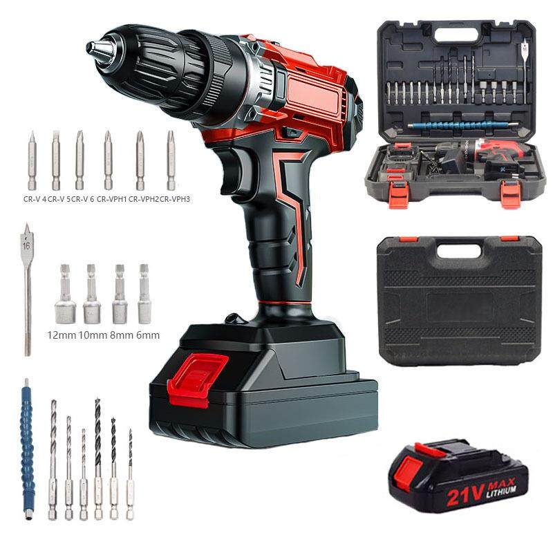 多功能冲击钻家用21V锂电手电钻打孔钻墙有刷充电钻套装电动螺丝