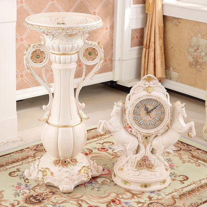 欧式摆件奢华客厅落地大型家居装饰品电视柜旁边摆设双马座钟高档