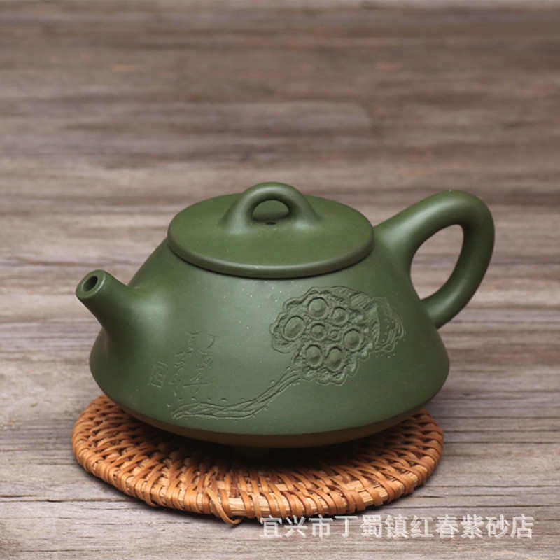 批发宜兴原矿紫砂壶莲蓬石瓢茶壶民国绿泥墨绿泥礼品套装茶具