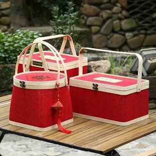 2023竹篮子过年春节礼盒零食水果包装篮年货大闸蟹香肠空提篮竹编