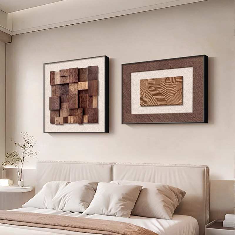 意式卧室床头装饰画几何抽象立体感餐厅挂画简约现代房间主卧壁画图片