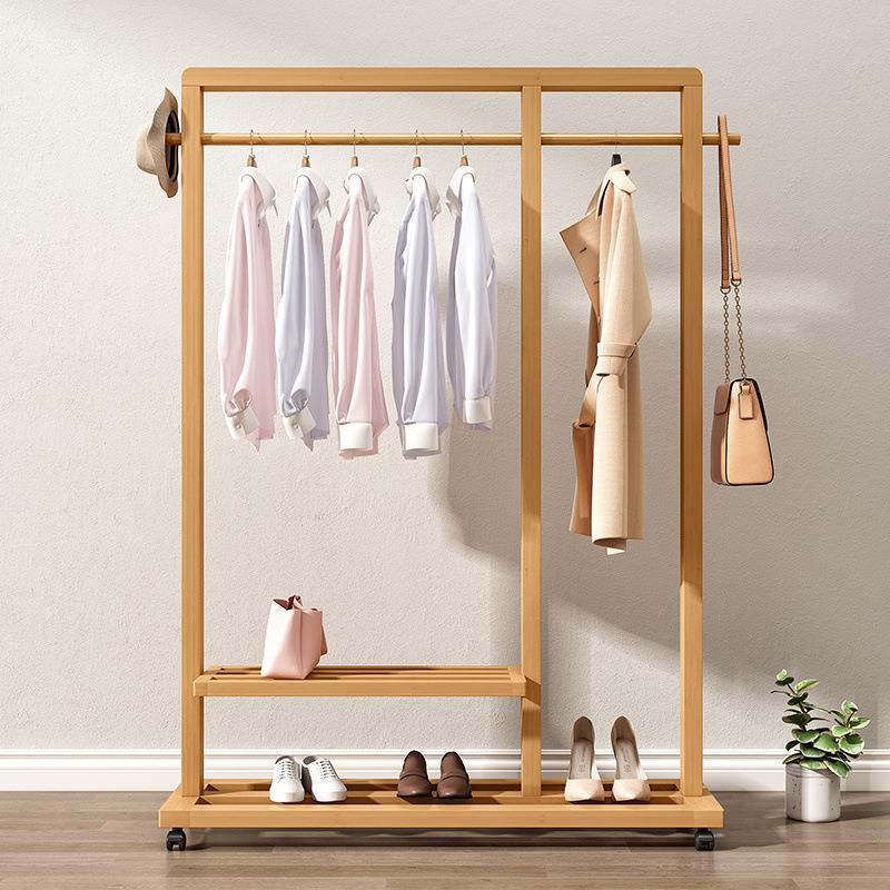 帽架家用落地卧室客厅收纳非架物子带轮SJK120移动实木置架衣服挂