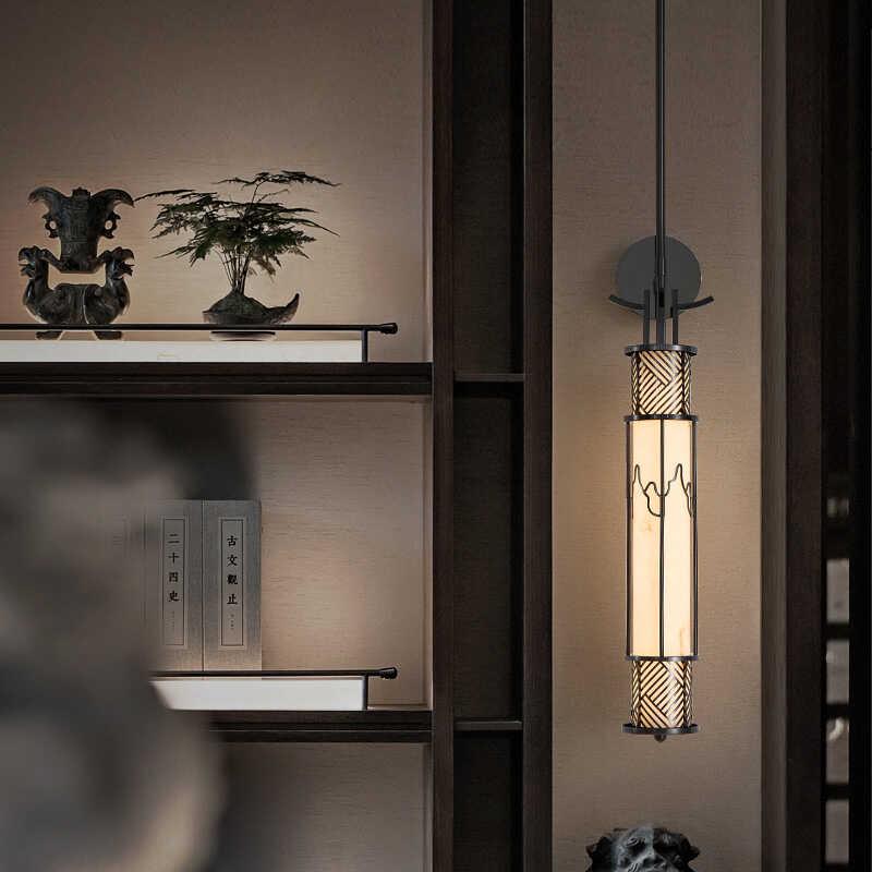 工厂直销新中式云石壁灯酒店大堂复古过道灯设计师别墅客厅背景墙