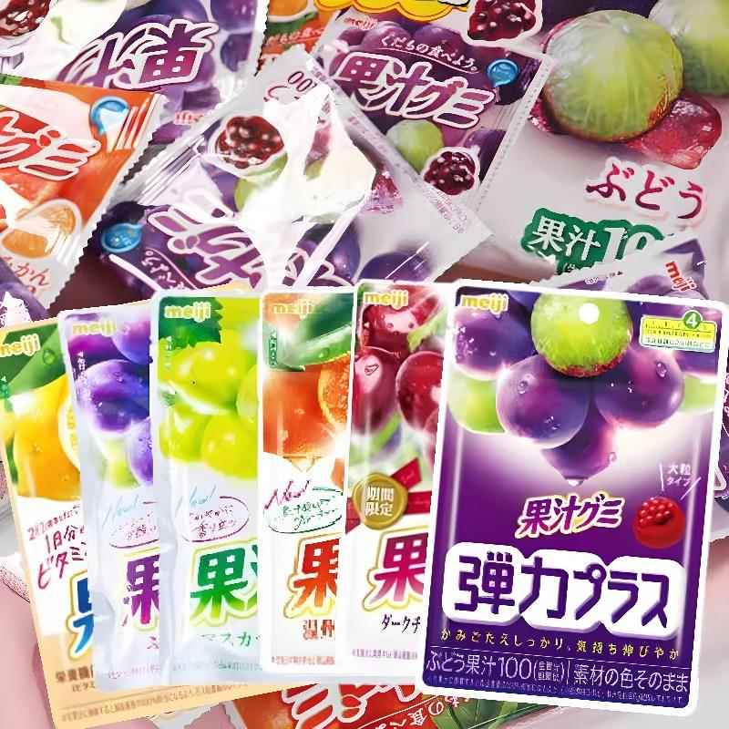 日本明治果汁软糖meiji喜糖水果软Q进口儿童零食橘子紫葡萄100%