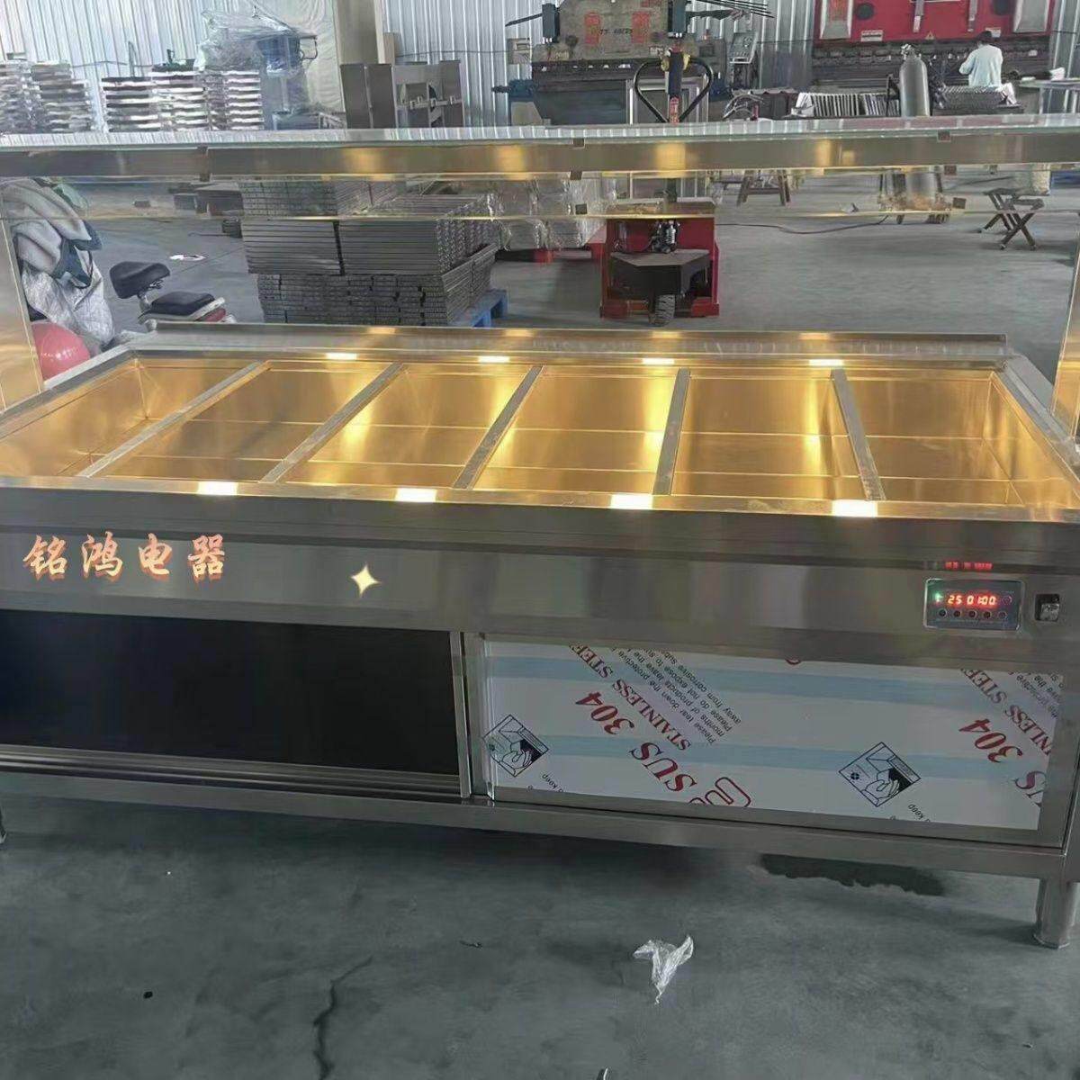 定制保温售饭台快餐车不锈钢电加热控温玻璃罩商用小碗食堂蒸菜台