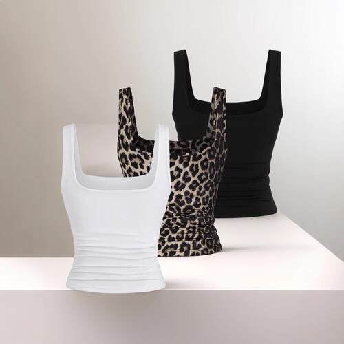 Women'S Solid & Leopard Print Slim Fit Knit Basic Soft Tank