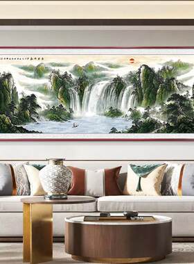 网红聚宝盆水画新中西式客厅沙发背景墙饰装山画聚财水墨办公墙室