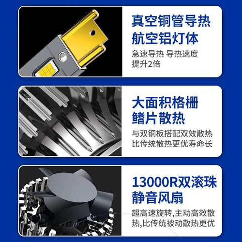 双铜管LEDH4货车改装大灯65W聚光H1汽车LED超亮IP68防水