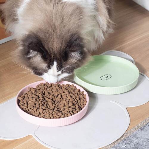 PH202405宠陶瓷碗猫碗浅口物食盆防打翻釉盘面陶瓷小狗卡通猫碗亚
