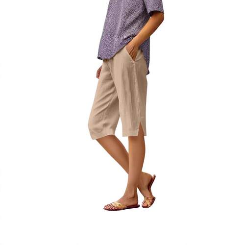 Women's pocket cotton and linen elastic pants