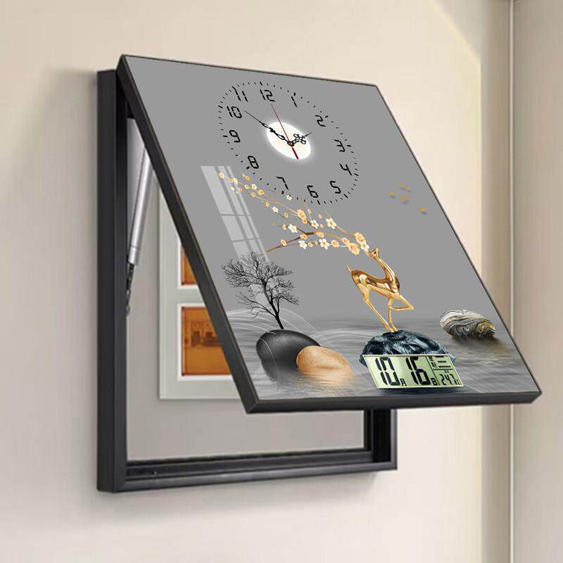 电表箱装饰画竖款新款带钟表时钟万年历配电箱挂画遮挡电闸箱开关图片