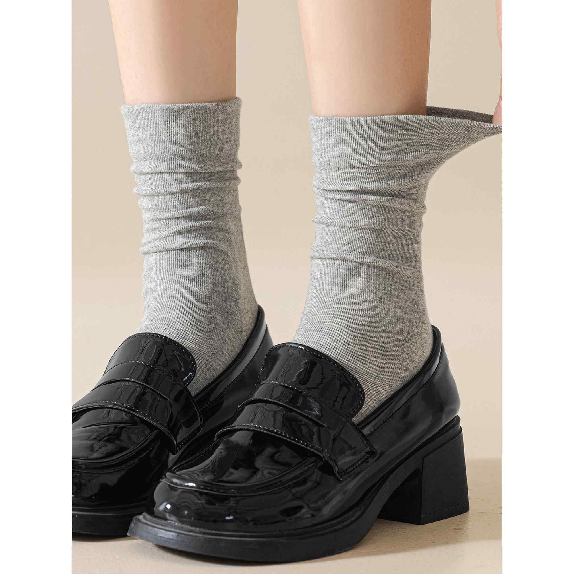 灰色袜子女款春夏堆堆长袜纯色棉袜月子袜搭小皮鞋无骨防臭中筒袜