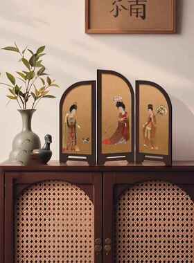 “发夹女孩”新中式屏风桌面饰品，中世纪风格高端小众卧室入口装