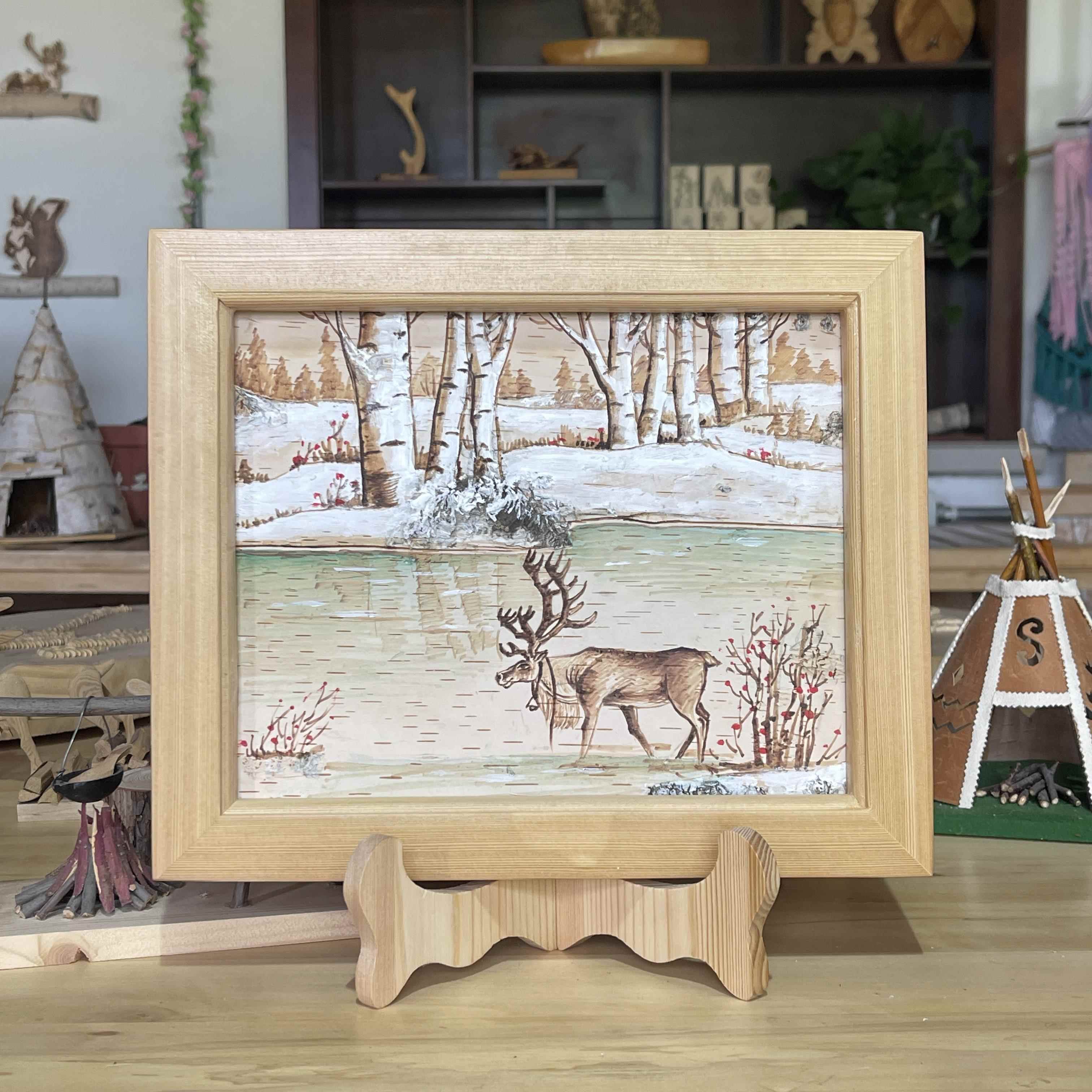 送礼佳品 纯手工实木桦树皮烫画25cm*30cm（非遗作品）