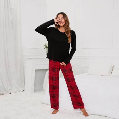 Plaid printed women's home clothes, pajamas for