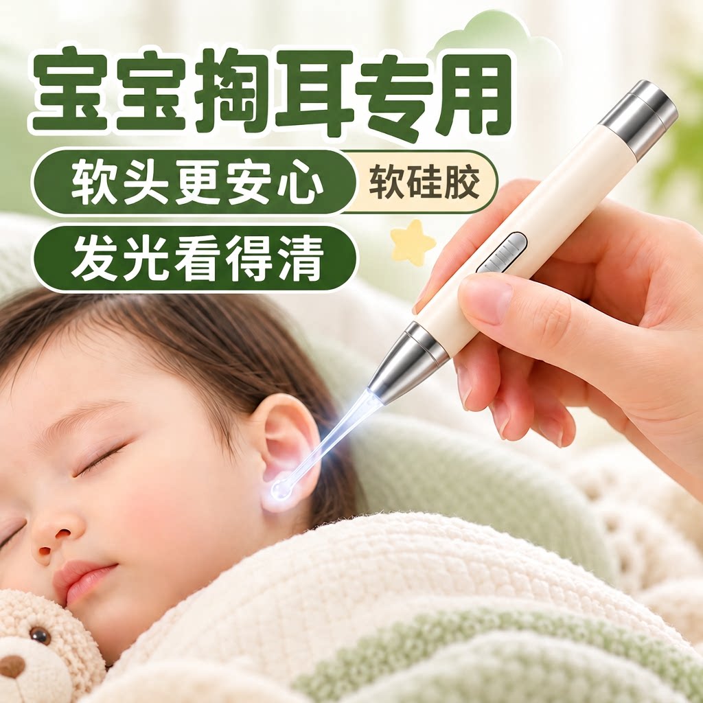 儿童挖耳勺宝宝专用发光可视带灯软硅胶软头掏耳采耳神器旗舰店
