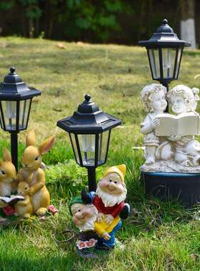 跨境新款太阳能六角花园灯动物庭院摆件牧场公园户外花坛装饰灯