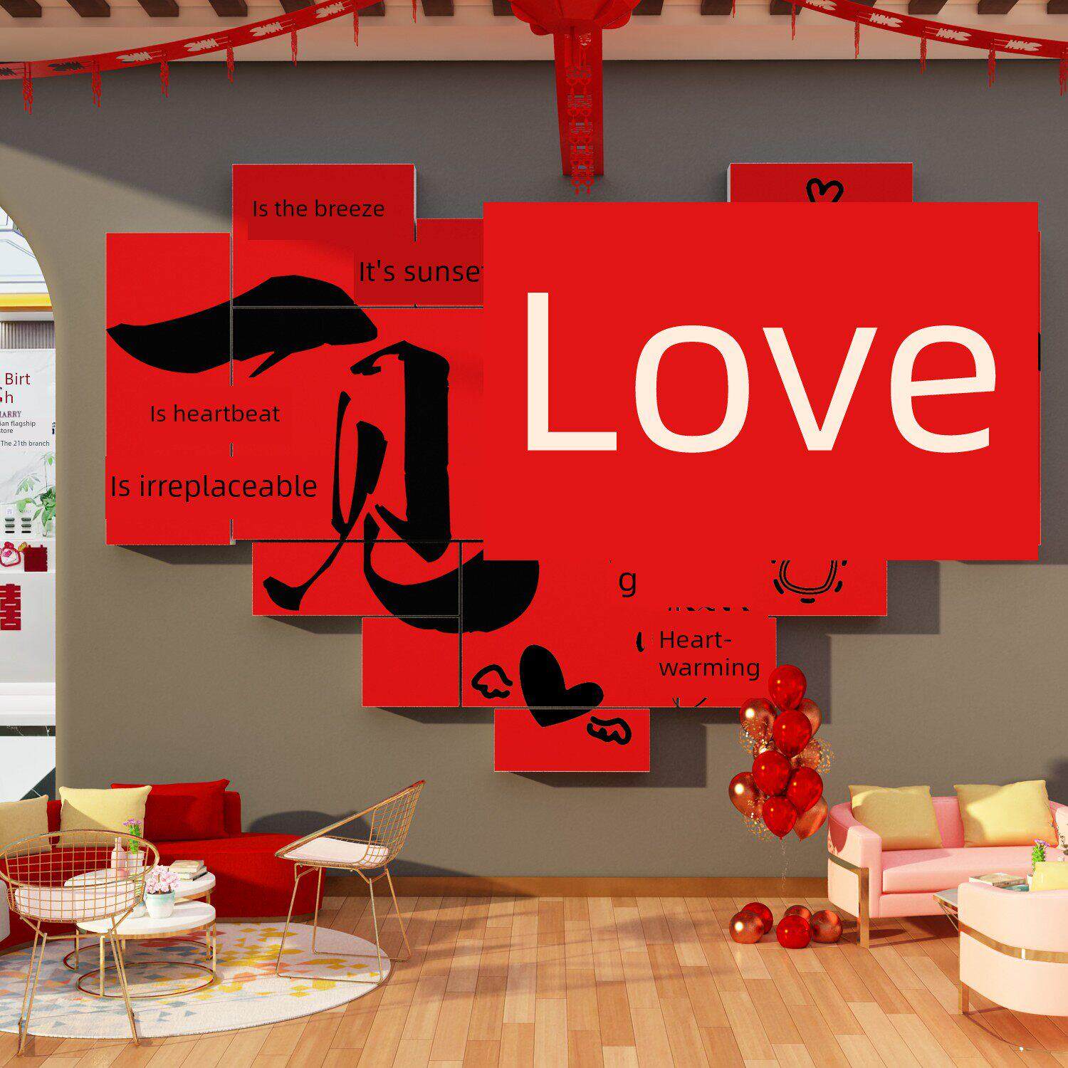 婚庆介绍店公司墙面装修红娘工作室形象订做婚庆网红背景布置
