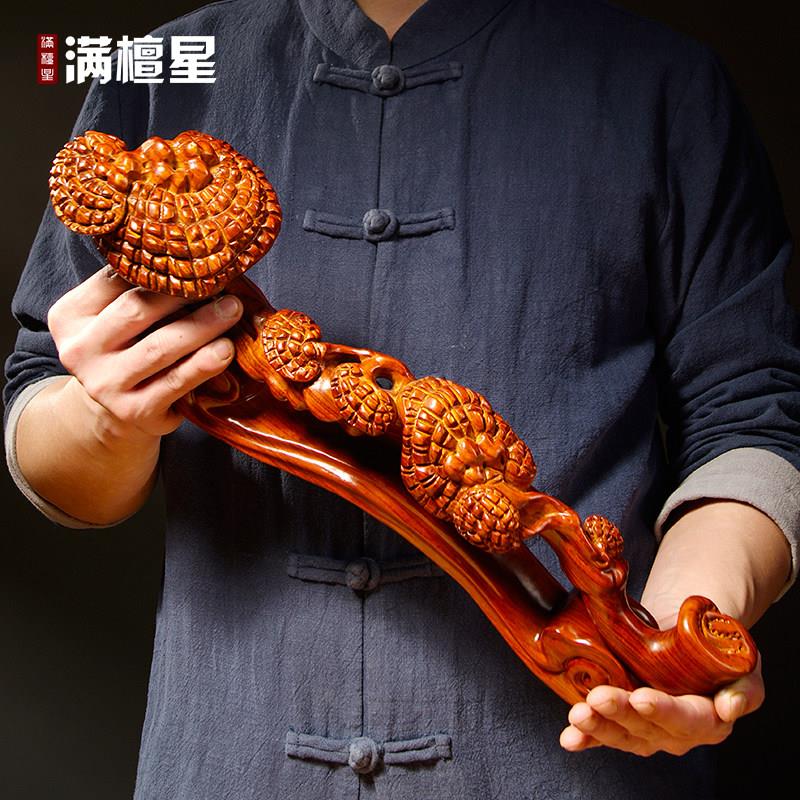 花梨木雕灵芝如意摆件红木工艺品家居电视柜玄关装饰开 业乔迁礼