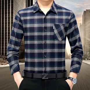 秋款 衬长衣爸爸装 年山羊大码 口5515 绒男 格子休闲中男士 T袋衬衫 袖