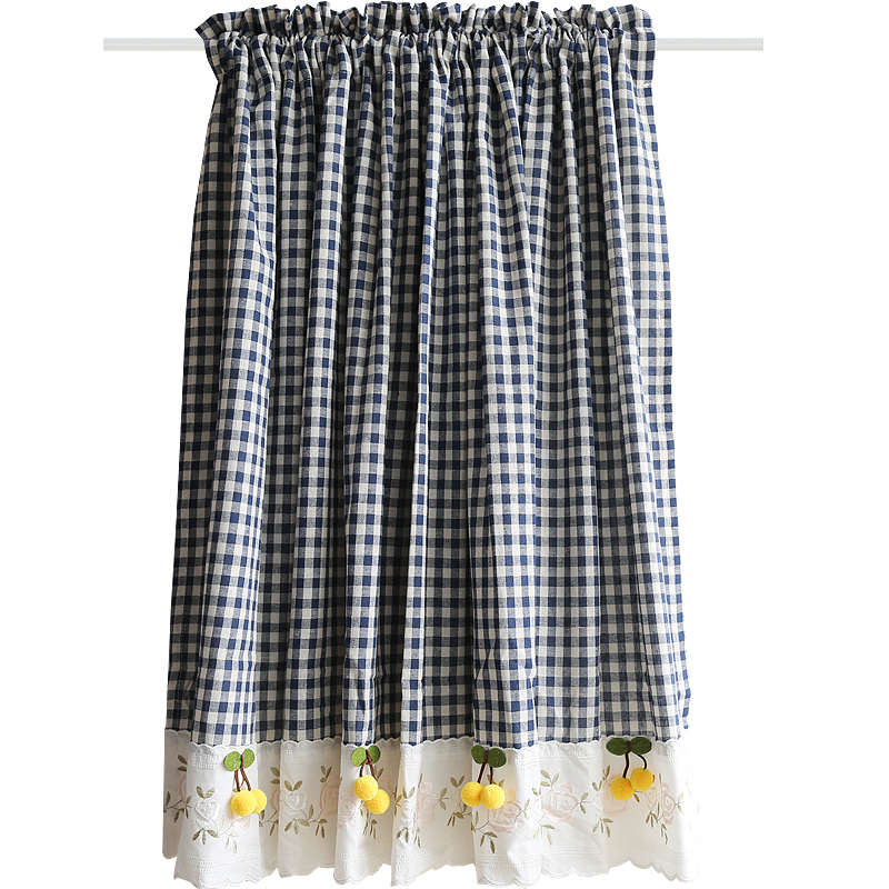 柜半小格帘美式窗帘乡村樱桃穿杆遮挡咖啡帘帘帘深蓝门帘