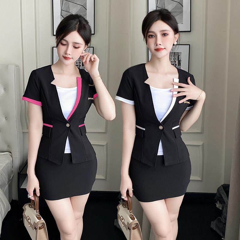 美容师足浴足疗技师工作服女空姐制服酒店职业装性感西装三件套装