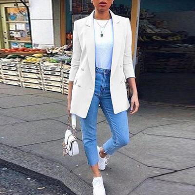 Collar cardigan mid length suit jacket for women